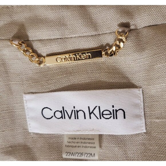 Calvin Klein Womens Linen-Blend Blazer Open Front Tan Size 22W- Business Casual - Picture 2 of 10